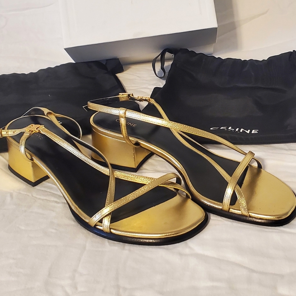 CELINE Gold Laminated Lambskin Strappy Sandals – Size 9.5B NWT - Retail: $1,250